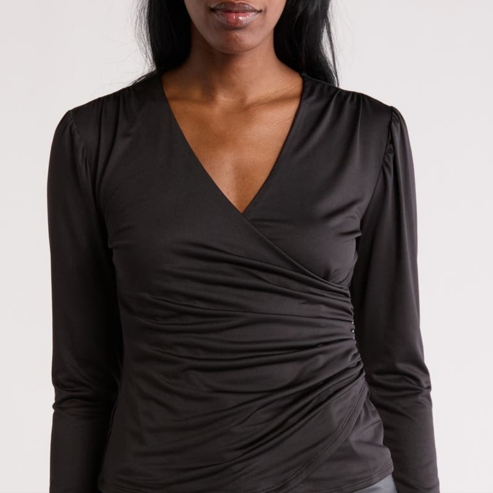 Long Sleeve Black Wrap Top | XS